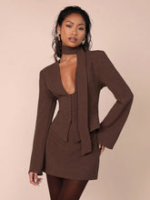 COSMINA 2pcs Women Solid Color Long Sleeve Top And Skirt Set, Casual